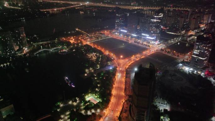 浙江绍兴世茂天际中心高楼大厦夜晚夜景航拍