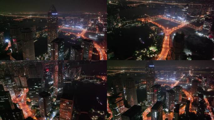 浙江绍兴世茂天际中心高楼大厦夜晚夜景航拍