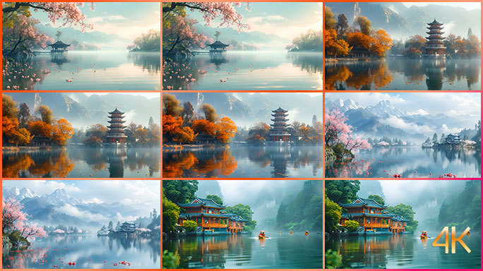 唯美中国风景 湖光山色中华传统古风场景
