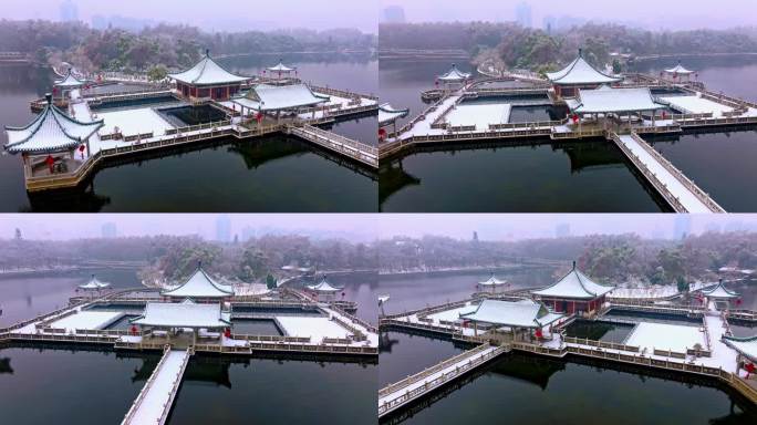 武汉东湖冬天唯美风景古建筑暴雪冬季