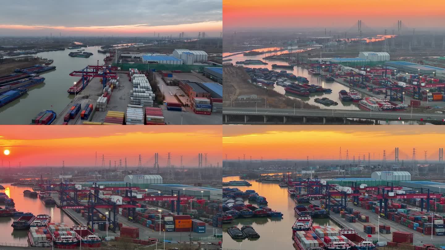 江苏淮安：繁忙的运河集装箱码头