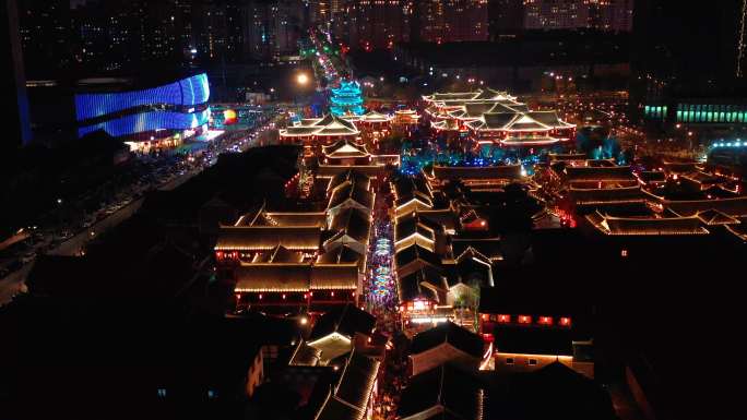 台州市椒江区，葭沚老街，夜景航拍