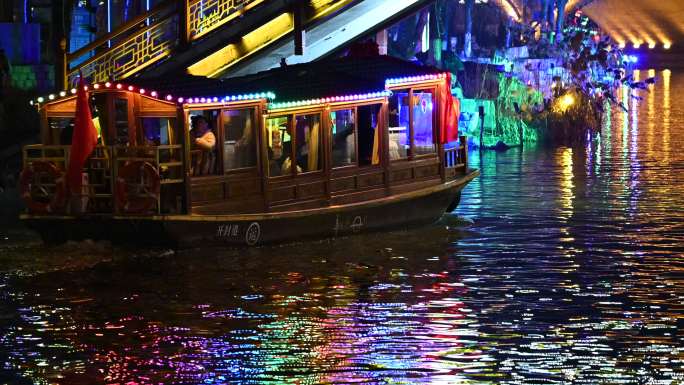 古城游船夜景开封水系清园七盛角码头夜景