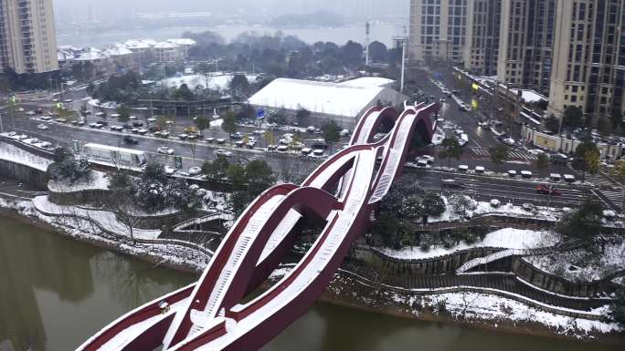 4k长沙中国结立交桥雪景