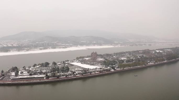 4k橘子洲雪景 长沙湘江