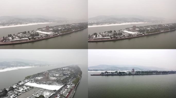 4k橘子洲雪景 长沙湘江