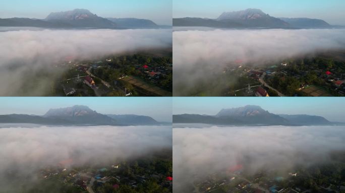 泰国清迈，清岛，云雾笼罩的小镇与高山