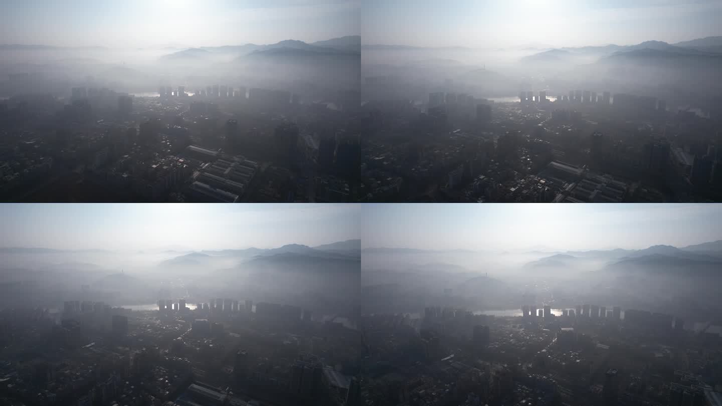 雾霾城市 空气污染 空气质量  清晨太阳
