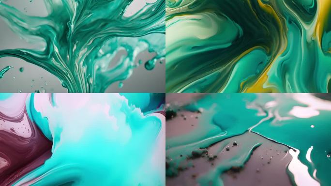 绿色抽象艺术液体 流体颜料