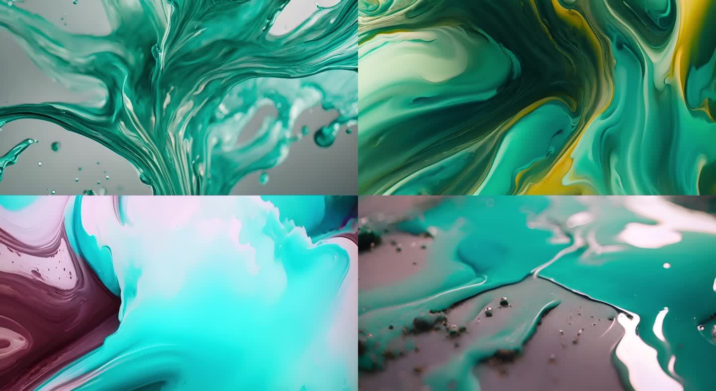 绿色抽象艺术液体 流体颜料