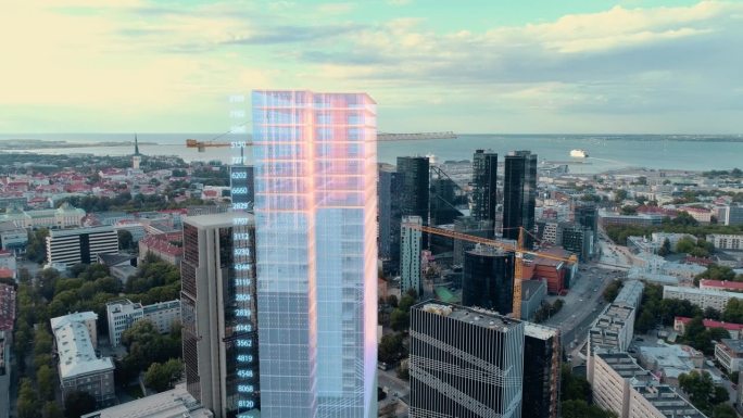 用VFX完成的航拍建筑施工:城市房地产开发现场用高科技3D图形大数据分析进行改造。可视化城市设计进展