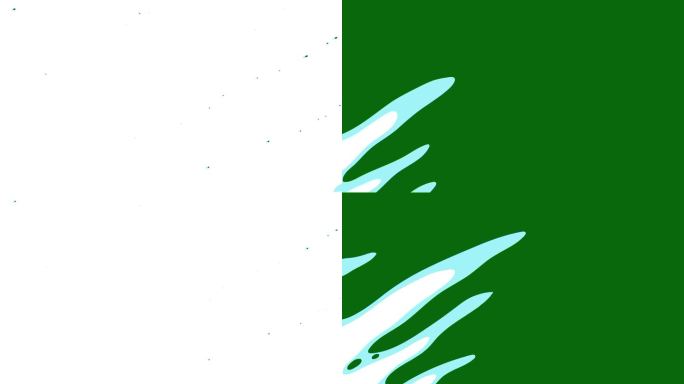 液态水过渡动画:手绘卡通液态水涂鸦风格与绿色屏幕背景上的Alpha通道。