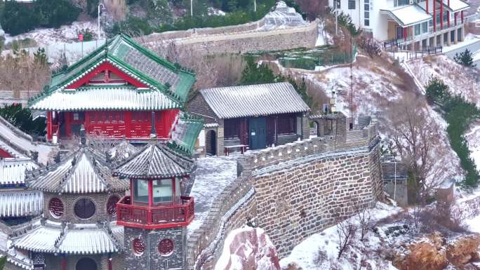 4K航拍烟台蓬莱阁雪景