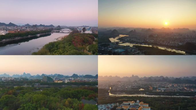 广西桂林城市日落航拍摄影景色山水宣传片头
