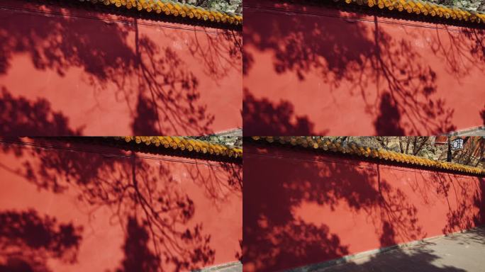 夔州古城红墙绿树倒影随风摆动