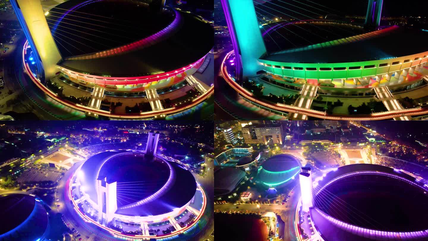 杭州黄龙体育中心体育场夜景视频素材4