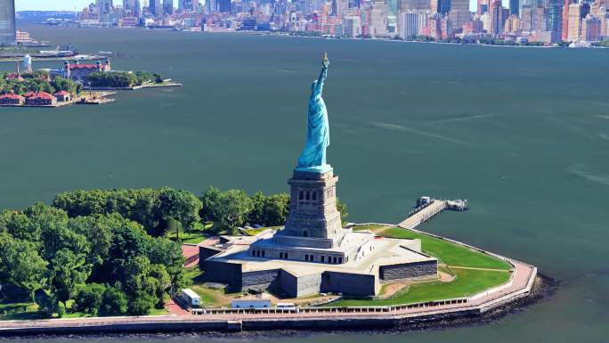 美国 纽约 自由女神像 航拍
