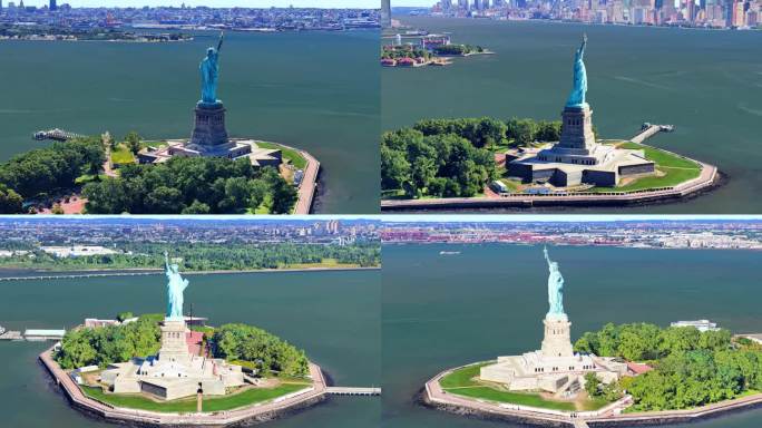 美国 纽约 自由女神像 航拍