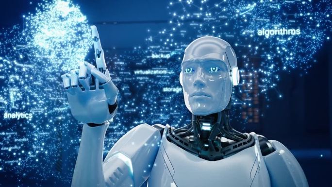 研究深度机器学习的人工智能全尺寸机器人。未来人形虚拟生成人工智能助手使用信息，使用云计算服务和神经大