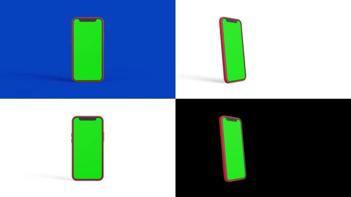 3D智能手机绿屏蓝背景色度键使用。包3高质量的3D动画色度键使用