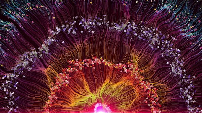 全息大屏背景粒子花扇形粒子梦幻舞台背景