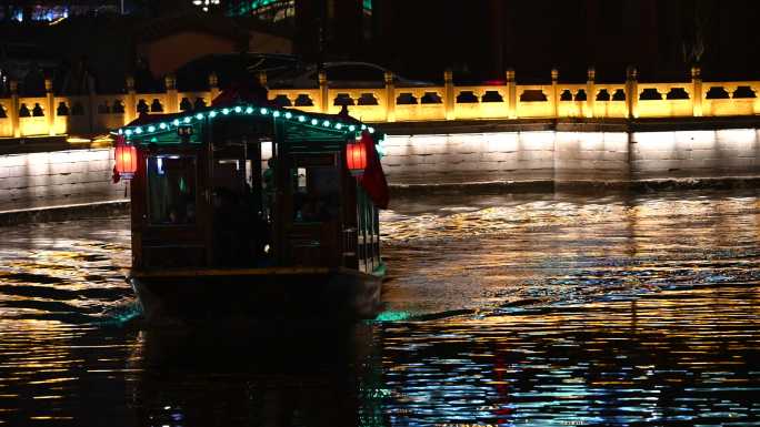 古城游船夜景开封水系清园七盛角码头夜景