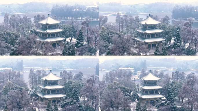 武汉东湖冬天唯美风景古建筑暴雪冬季