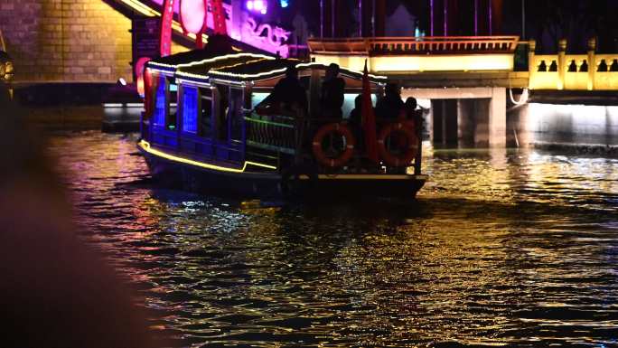 古城游船夜景开封水系清园七盛角码头夜景