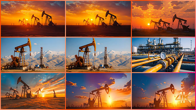丽的油田日落景色 石油能源工人赞美之歌