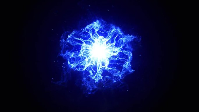 黑色背景上的球状闪电。蓝色数字能量暗背景。电凝块发光的等离子体