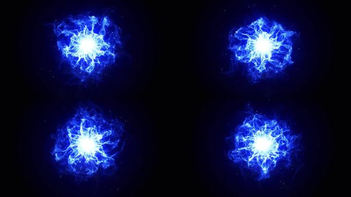 黑色背景上的球状闪电。蓝色数字能量暗背景。电凝块发光的等离子体