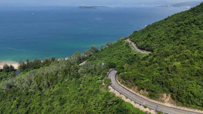 航拍大海边的盘山公路