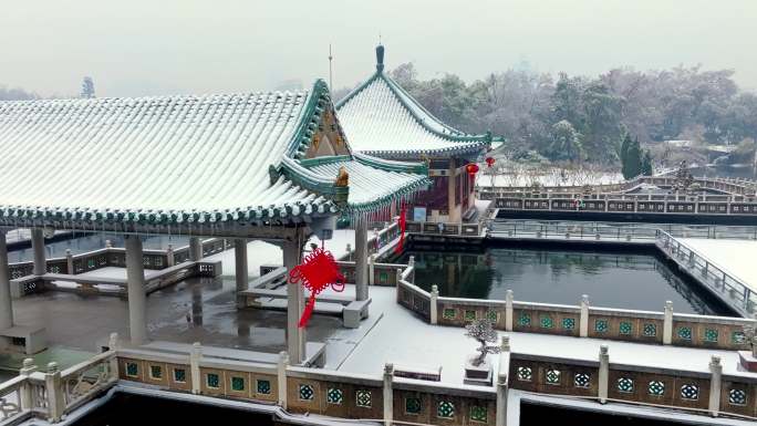 武汉东湖冬天唯美风景古建筑暴雪冬季