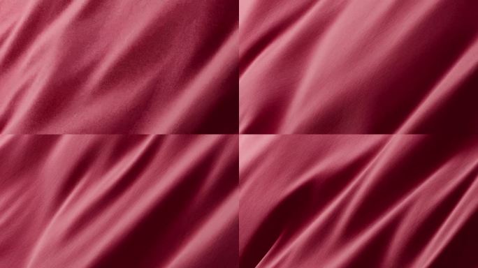 特写波浪红色丝绸面料飘动的表面与织物细节