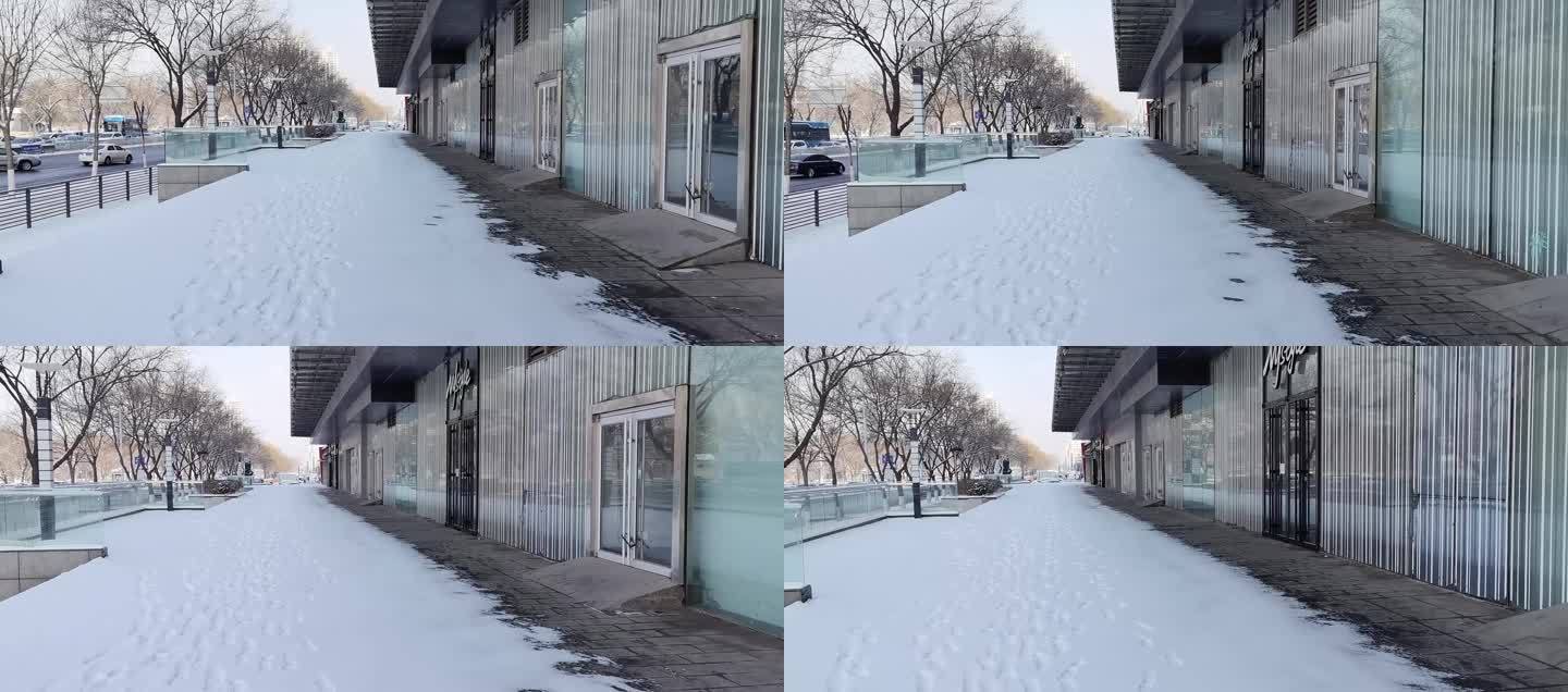 冬天雪地沿街房空境视频素材