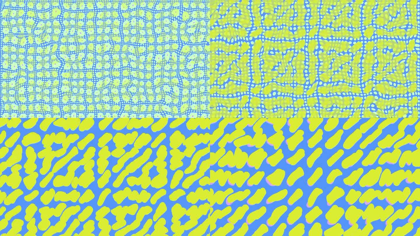 彩色迷幻2D抽象背景动画运动图形几何形状图案蓝黄绿