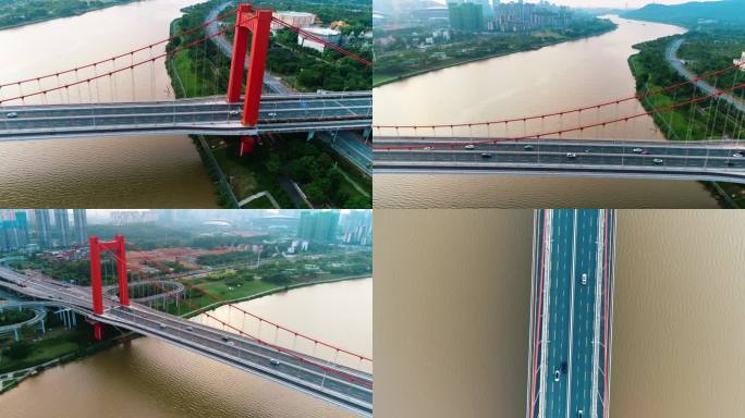 广西南宁良庆大桥汽车跟随俯拍