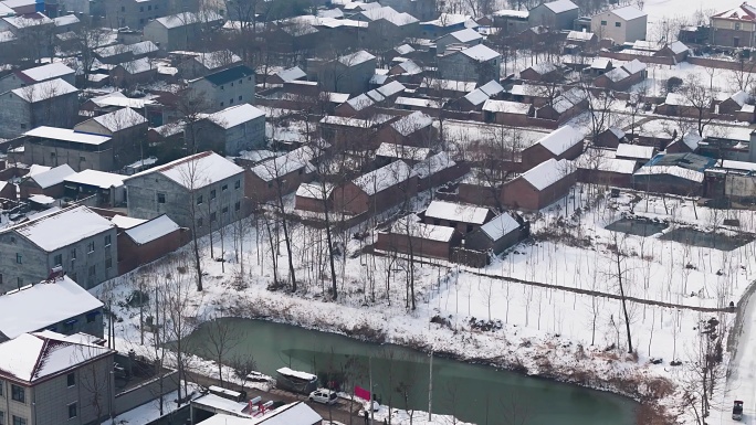 冬天 雪 村庄 航拍