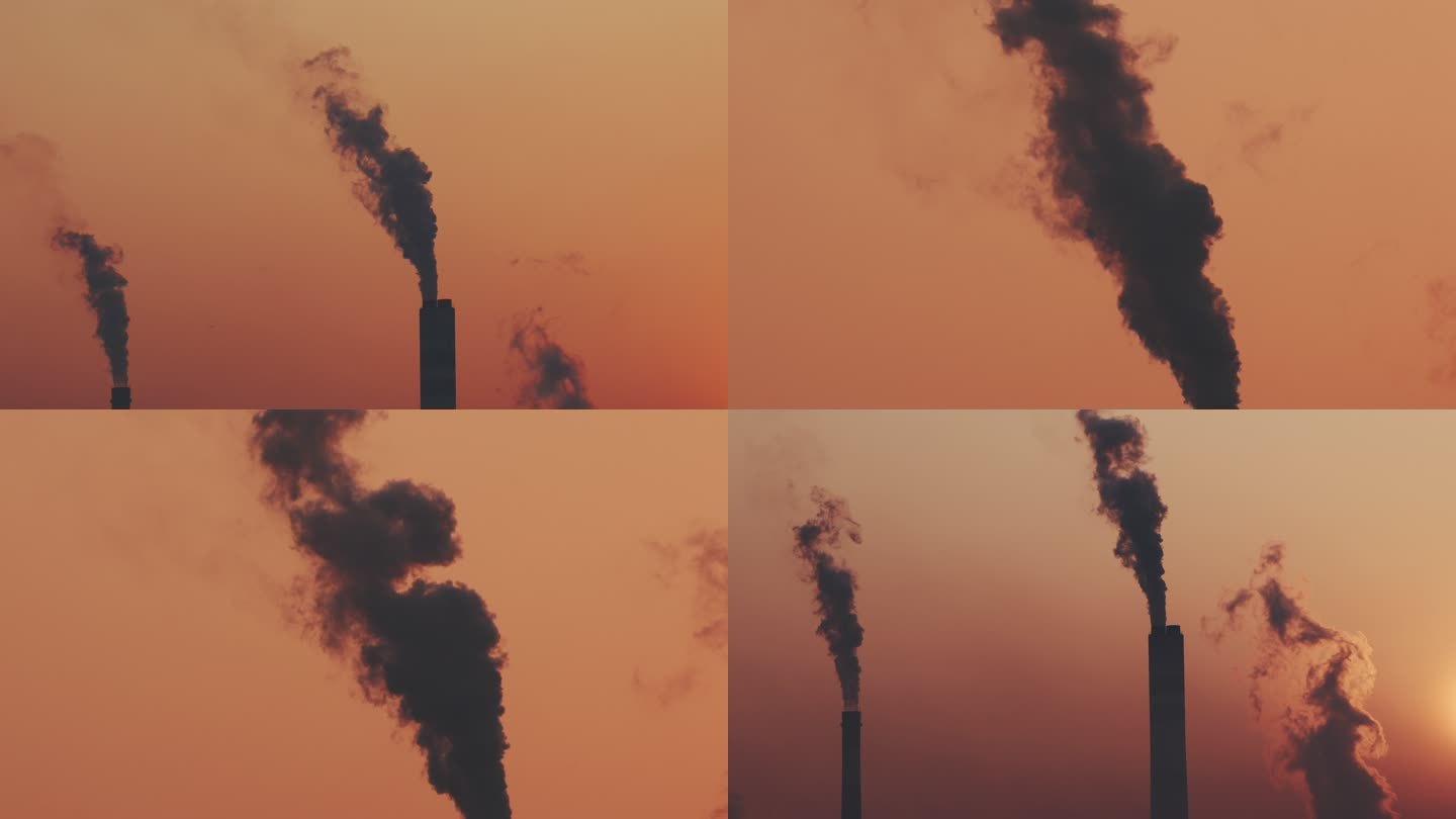 夕阳烟囱剪影-工业污染