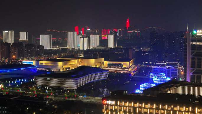 绍兴镜湖城市夜景航拍