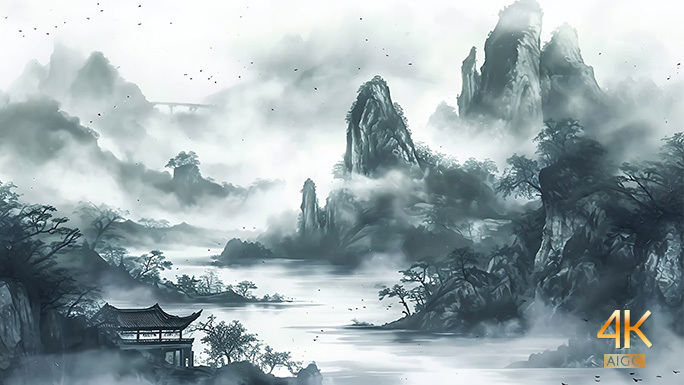 国风水墨风景画 国画山水大气磅礴中国文化
