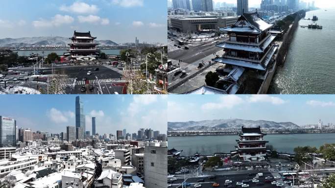 长沙杜甫江阁雪景城市雪景