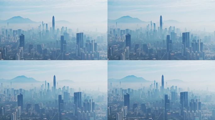 深圳城市建筑航拍云雾中的平安大厦