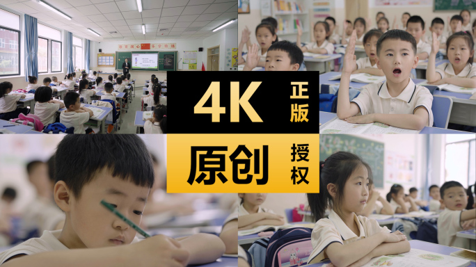 小学生上课举手听课
