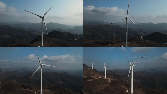 4K高山风力发电风车航拍近景A01