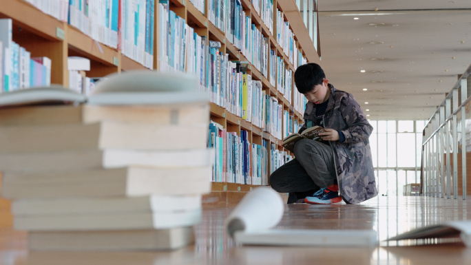 少年阅读 图书馆少年看书