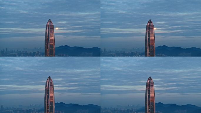 深圳平安中心建筑与月亮特写航拍