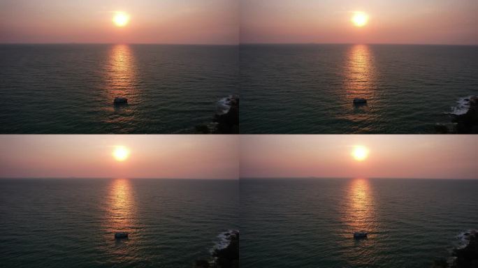 日出日落下的海洋船航拍2