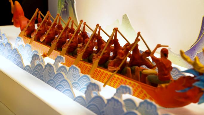 传统节日端午节赛龙舟民俗文化活动木雕模型