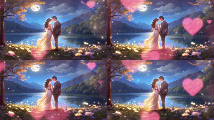 4K卡通动漫动画婚礼结婚唯美梦幻情侣背景